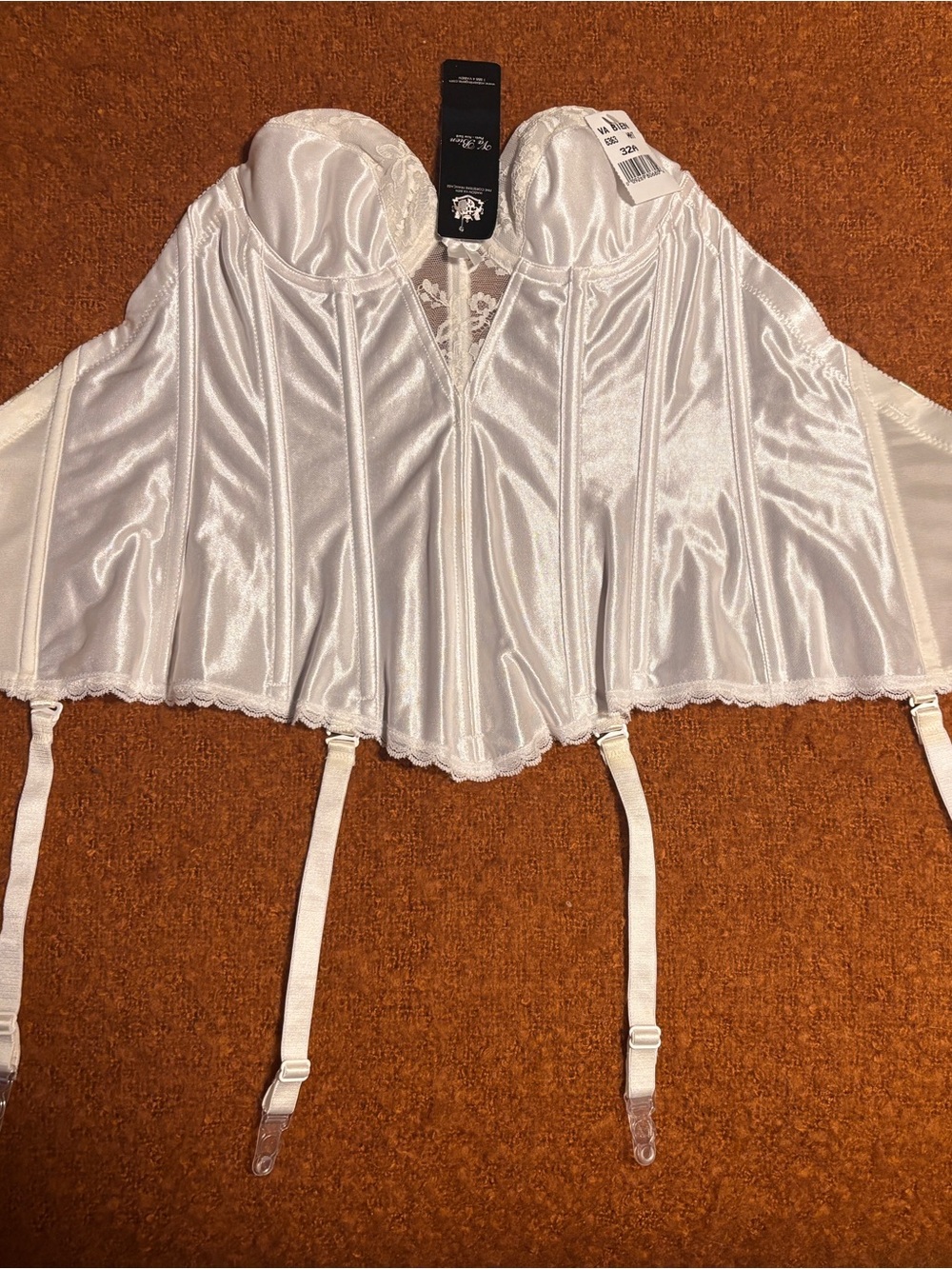 White Satin Longline Bustier with Garters